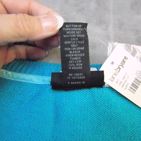 Lane Bryant Sweater Womens 18/20 Teal Blue Striped Casual Plus Size 1/4 Button - Picture 4 of 14